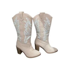Cream Light Pink Western Women Coquette Boots with White Embroidery Size 7